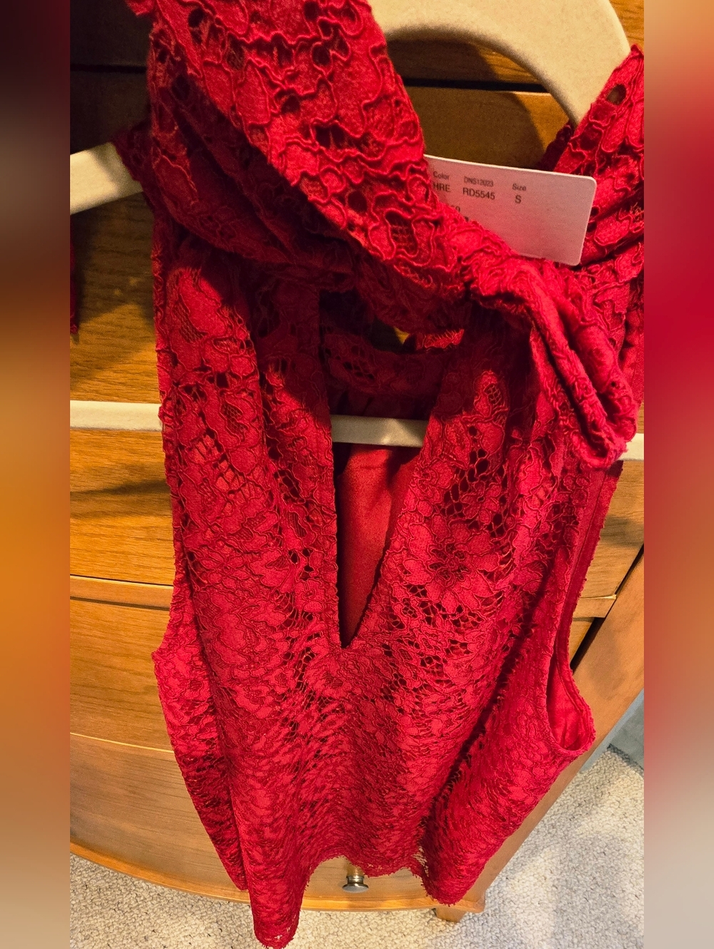 NWT J Crew Red Lace Sleeveless Mock Neck Camisole, Back Neck Bow, S - Picture 5 of 6